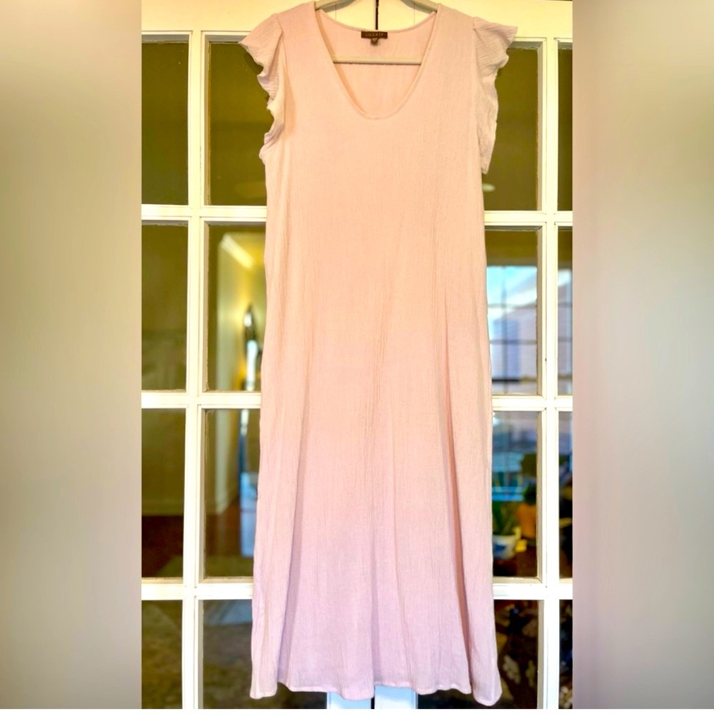 Lilla P Flutter-sleeve Blush Gauzy Midi Dress